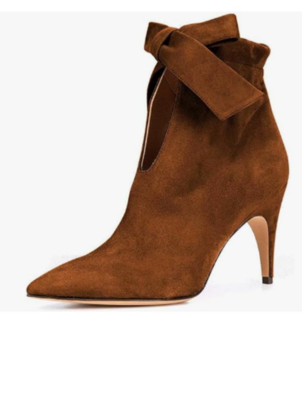 XYD Brown Pointed Toe Ankle Booties Dress High Heels Graceful Bow Pull-on Boots